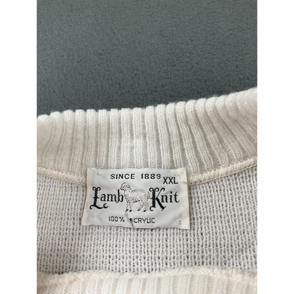 Lamb Knit Sweater Mens 2XL White Blue Fair Isle Ski Crewneck Pullover Snowflake - Picture 2 of 8